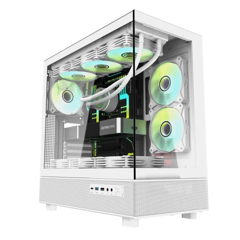 darkFlash DPX90 Panoramic ATX Gaming Case with 3 Pre-Installed ARGB Fans – White
