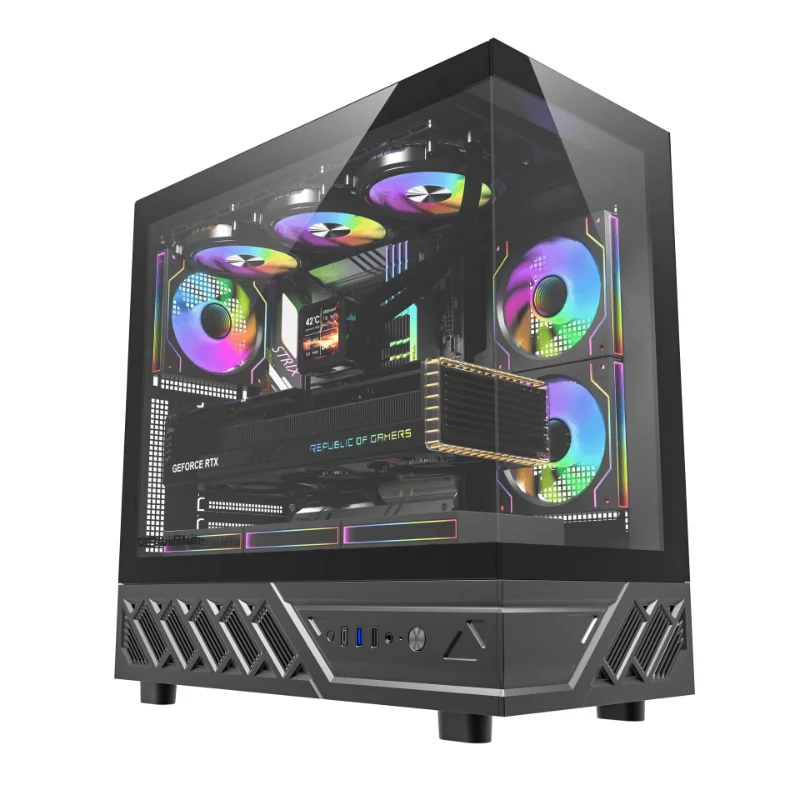 darkFlash DS950 270° Panoramic ATX Gaming Case with 6 Infinity ARGB Fans – White
