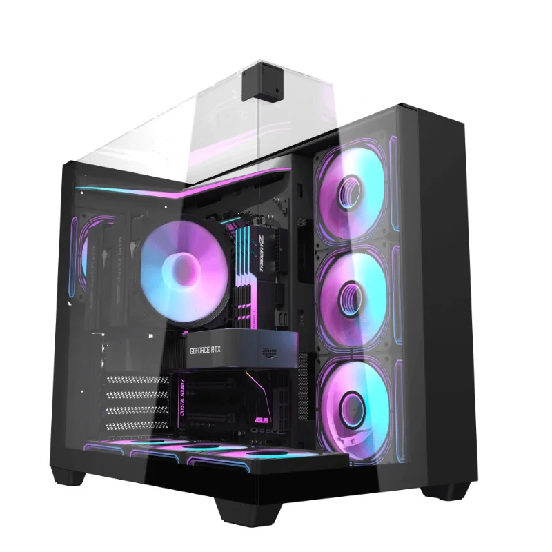 darkFlash TH285 Three-Sided Tempered Glass ATX Gaming Case with 4 ARGB Fans – Black