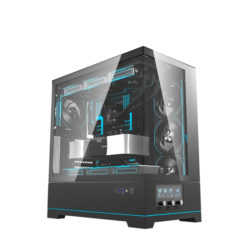 darkFlash DY451 Pro Advanced ATX Gaming Case with Temperature Display & 4 ARGB Fans – Black