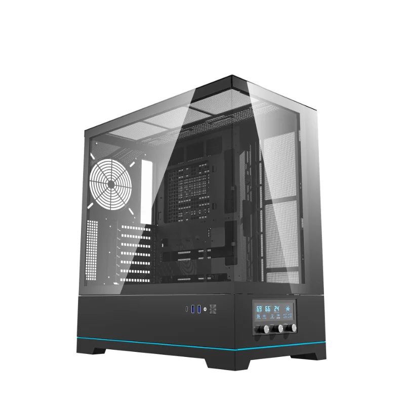 darkFlash DY450 Pro ATX Gaming Case with Temperature Display & 4 ARGB Fans – Black