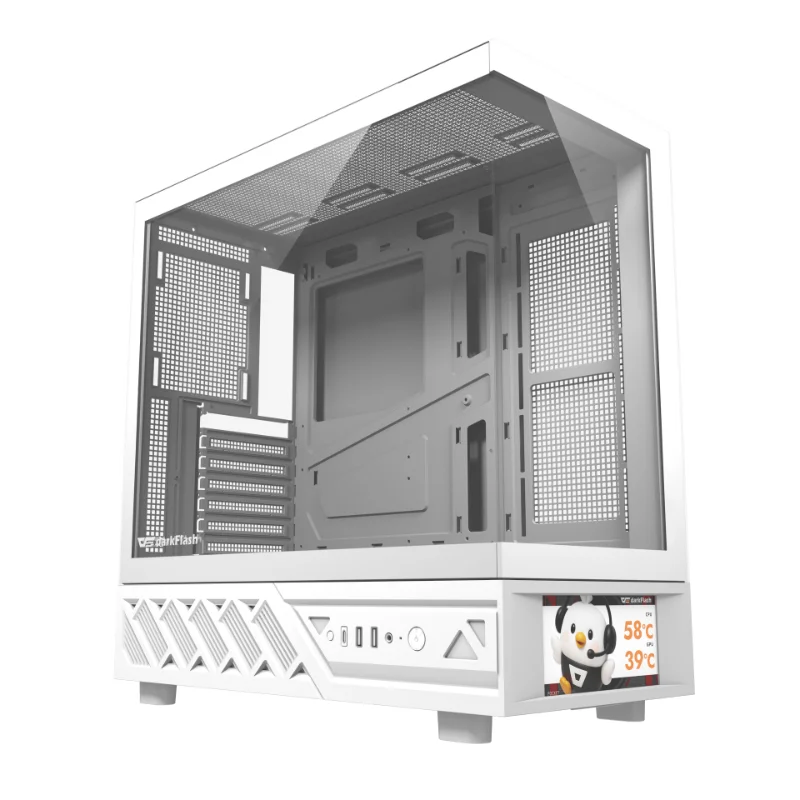 darkFlash DS950V 270° Panoramic ATX Gaming Case with 6" IPS Display & 6 ARGB Fans – White