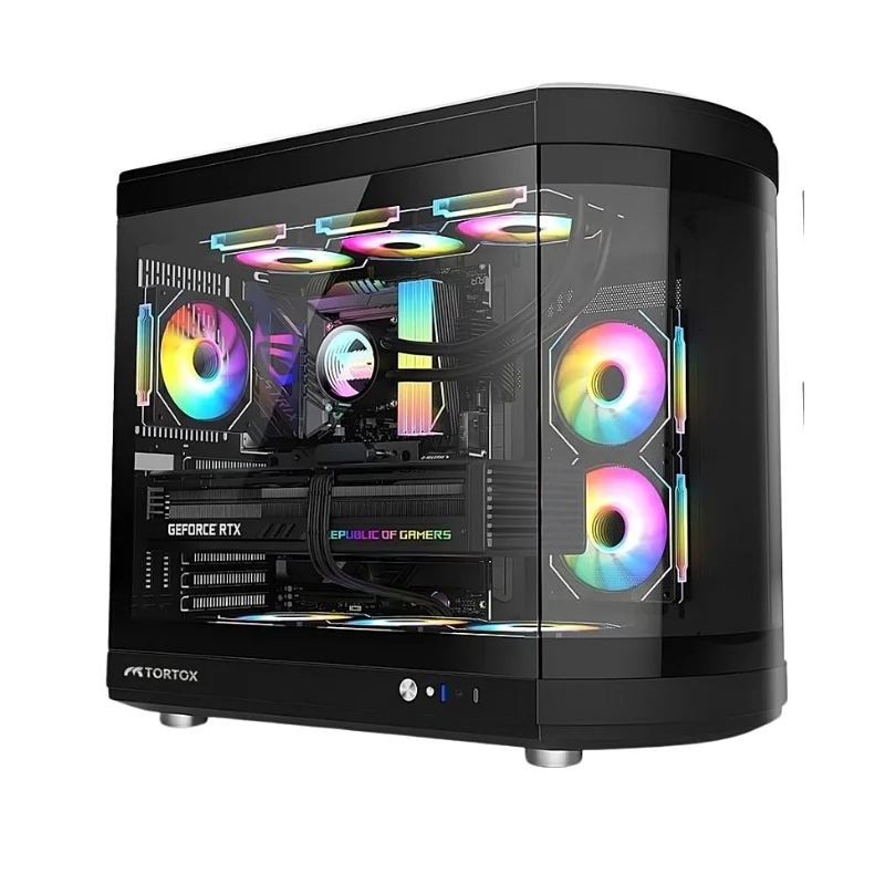 TORTOX Vidrio Curved Glass ATX Gaming Case with 6 ARGB PWM Fans – Black