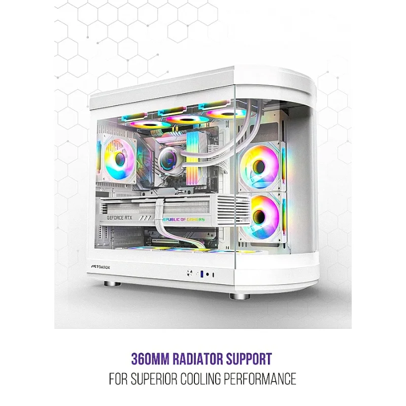 TORTOX Vidrio Curved Glass ATX Gaming Case with 6 ARGB PWM Fans – White