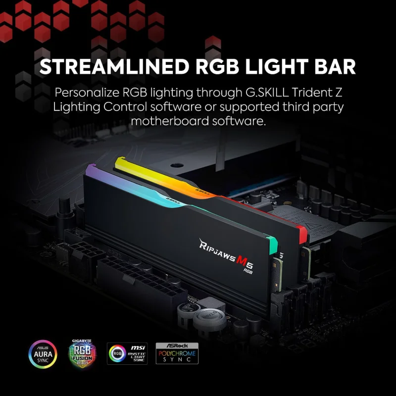 G.SKILL Ripjaws M5 RGB 64GB (2x32GB) DDR5 5200MHz CL40 Black | F5-5200J4040A32GX2-RM5RK