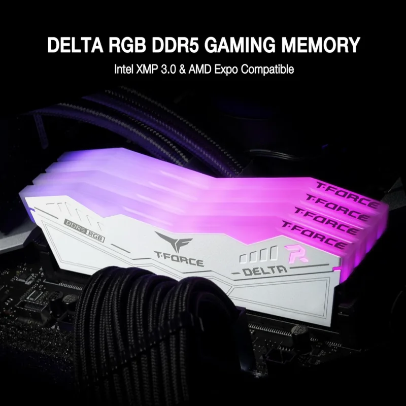 TEAMGROUP T-FORCE DELTA RGB 64GB (2x32GB) DDR5 6000MHz CL38 White | FF4D564G6000HC38ADC01