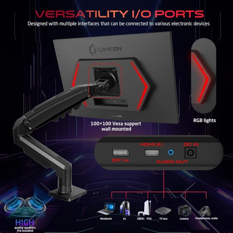 GAMEON Midnight Pro X 27-inch FHD 190Hz Fast IPS Gaming Monitor with Adjustable Stand – Black | GOM27FHD190IPSX