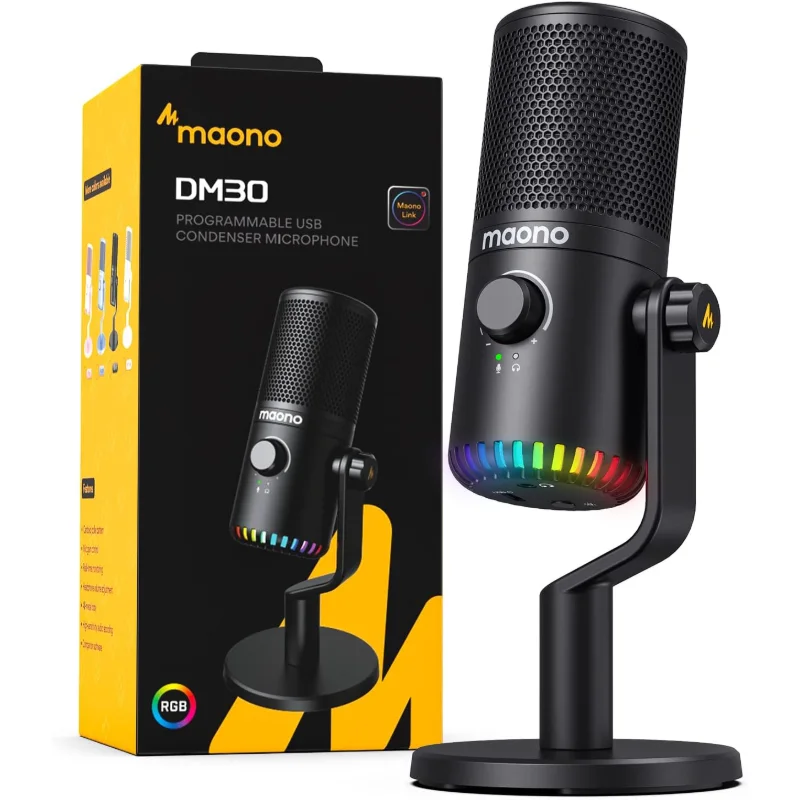 MAONO DM30RGB Programmable RGB USB Condenser Gaming Microphone – Black