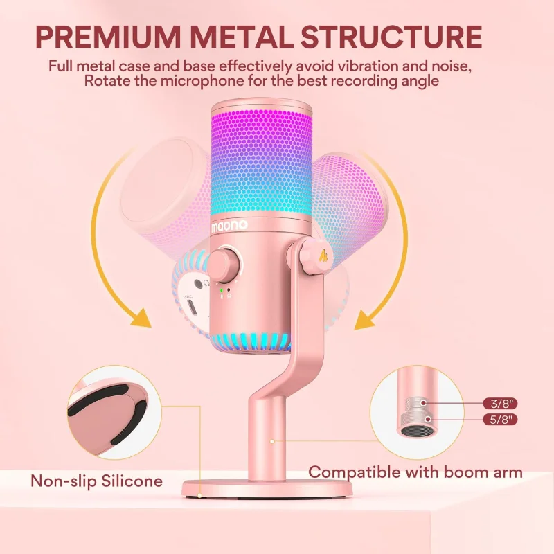 MAONO DM30RGB Programmable RGB USB Condenser Gaming Microphone – Pink