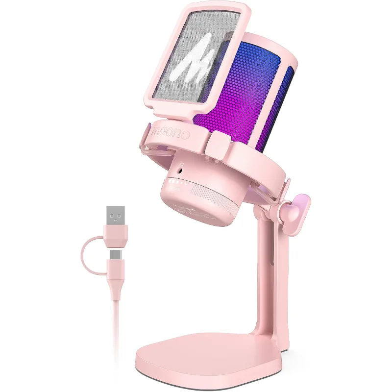 MAONO DGM20 GamerWave RGB USB Condenser Gaming Microphone with Noise Reduction – Pink