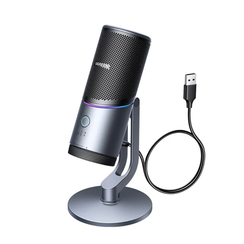 UGREEN CM769 RGB USB Desktop Condenser Microphone with Noise Reduction – Grey