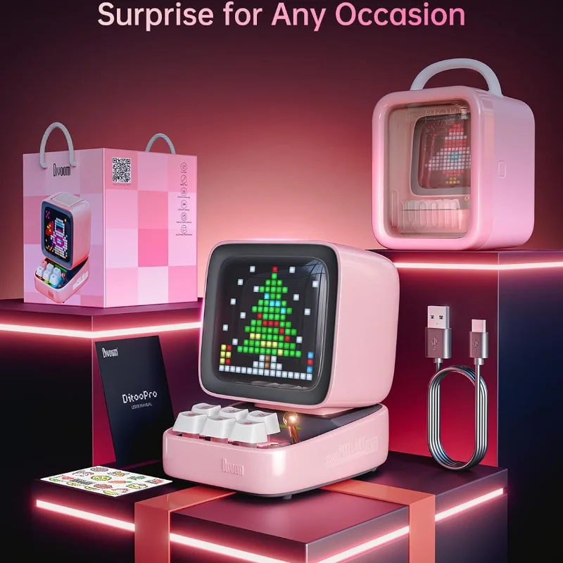 DIVOOM Ditoo-Pro Retro Pixel Art Bluetooth Speaker – Pink