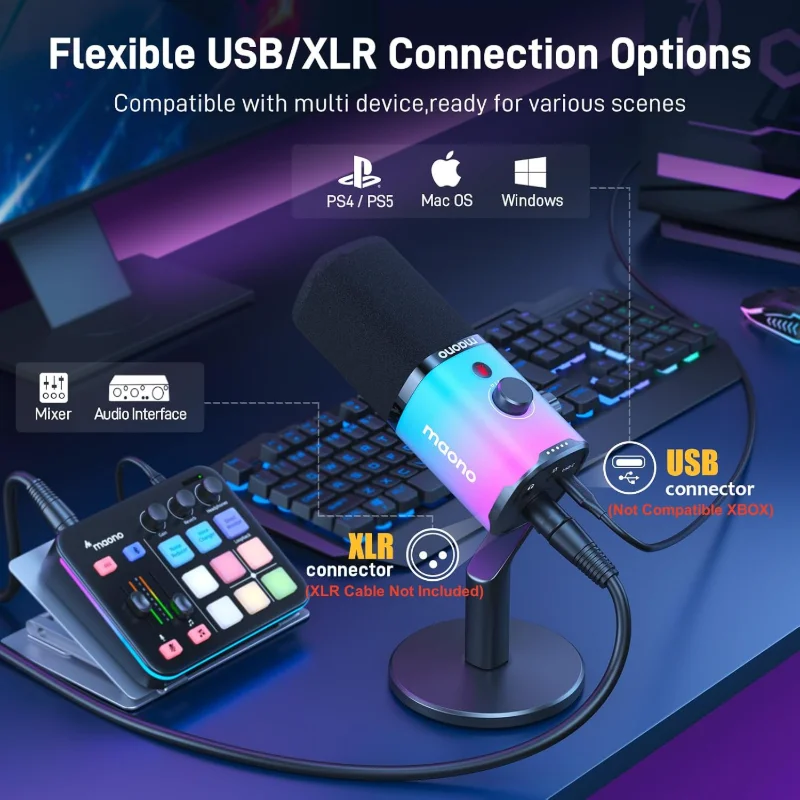 MAONO PD100X USB/XLR Dynamic RGB Gaming Microphone – Black