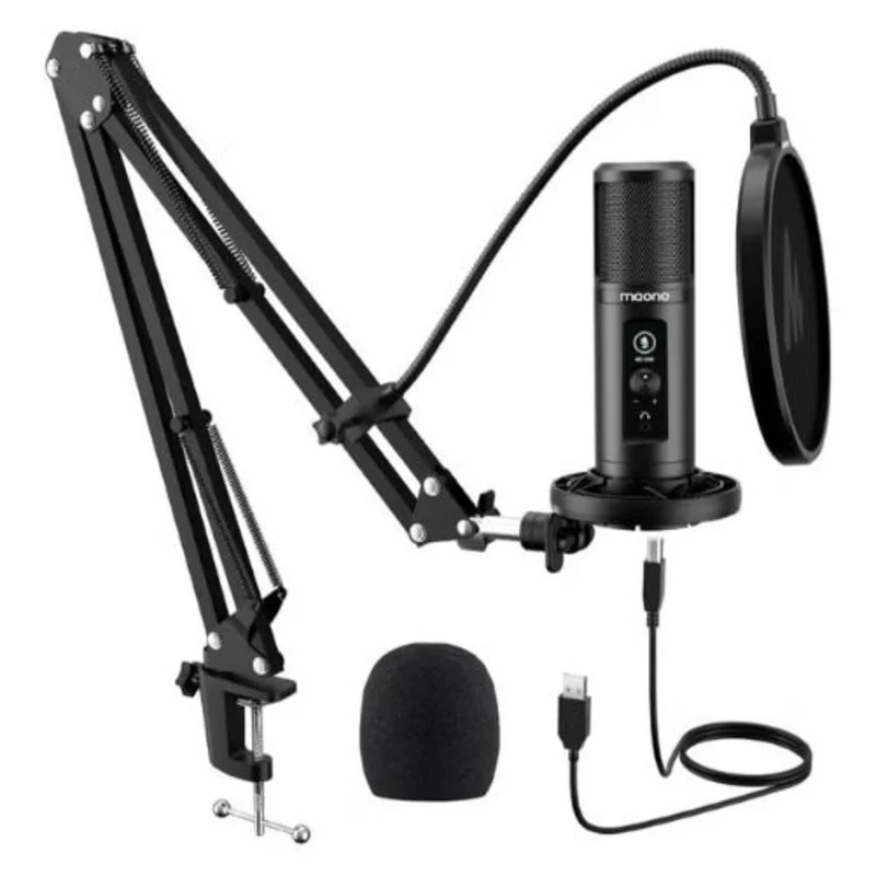 MAONO AU-PM422 USB Cardioid Condenser Microphone with Boom Arm – Black