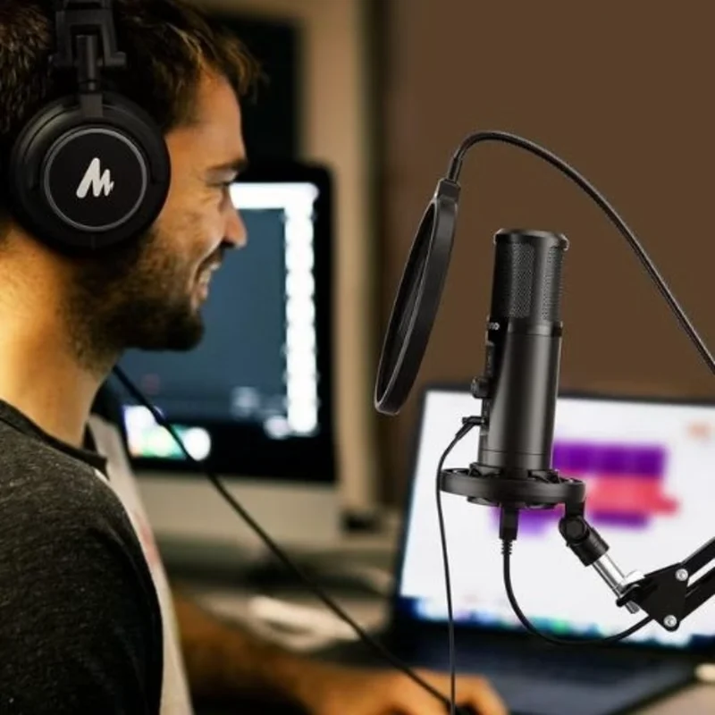 MAONO AU-PM422 USB Cardioid Condenser Microphone with Boom Arm – Black