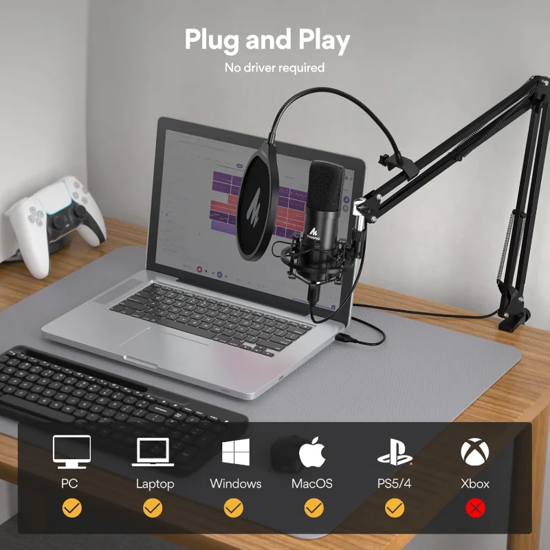 MAONO AU-A04 USB Podcast Condenser Microphone Kit – Black